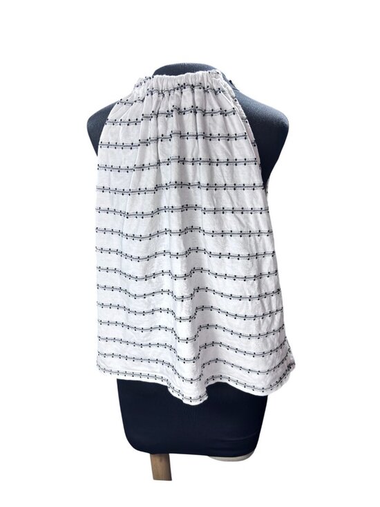 Loft Womens Black & White Striped Sleeveless Halter Top With Bow Tie Neck - Picture 1 of 8